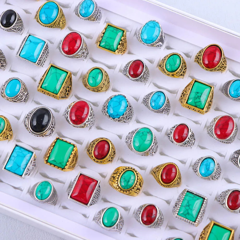 خواتم من الأحجار الطبيعية للبيع بالجملة - مجموعة من 10 إلى 50 قطعة بتصميم كلاسيكي مختلط
