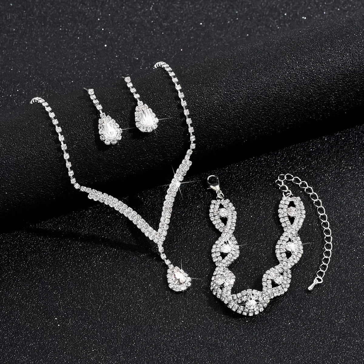 Jewelry Set - 3pcs Luxury Rhinestone Bride Black Crystal Wedding Set