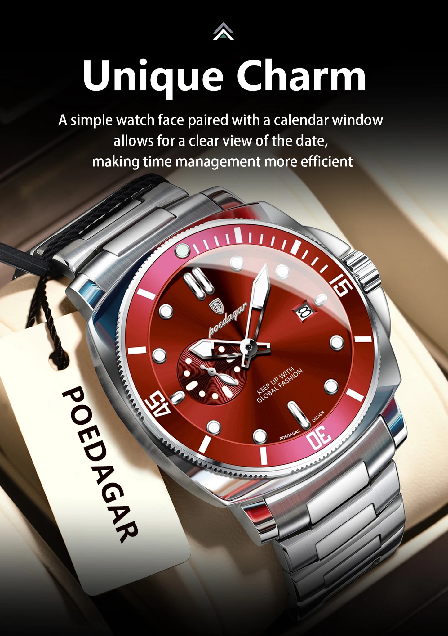 Montre-bracelet de luxe pour homme POEDAGAR, étanche, lumineuse, date, en acier inoxydable, à quartz, pour le sport et les affaires.