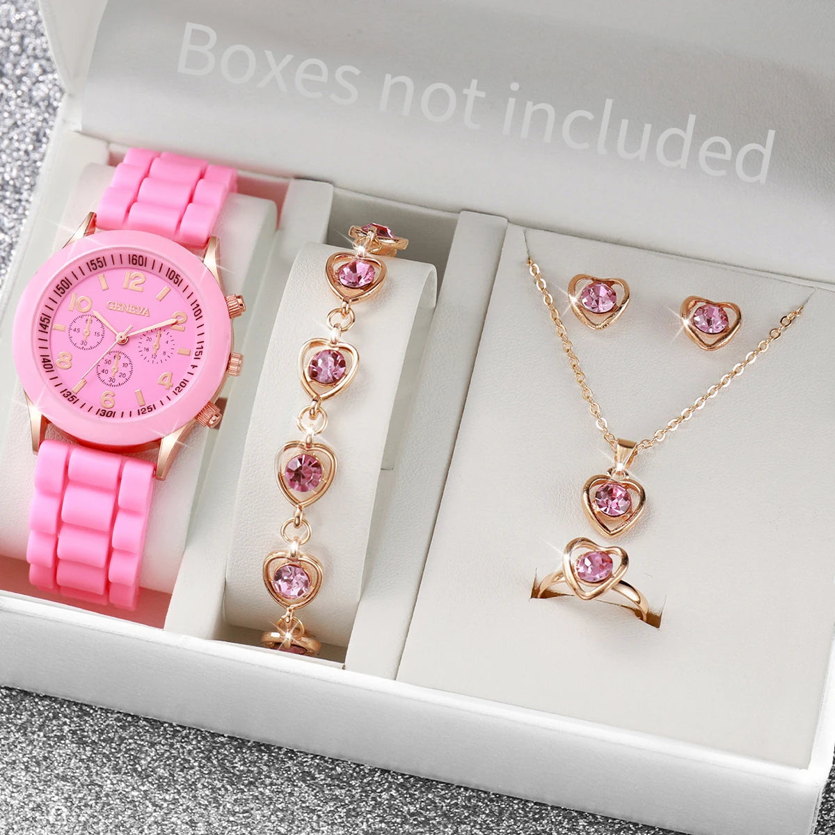 Women's Watch Set - 5/6pcs Silicone Band Quartz Watches Jewelry Set