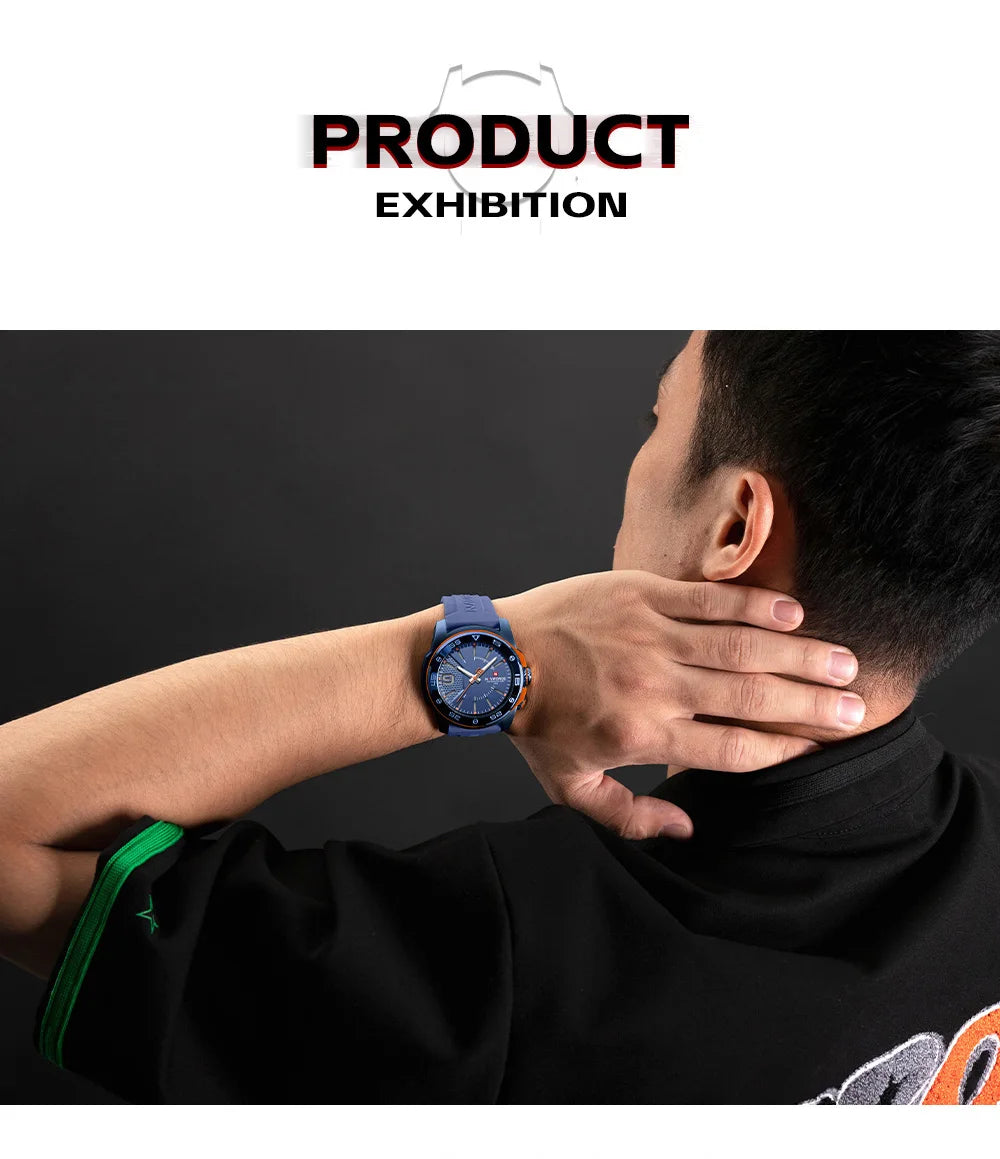 Montre de luxe pour homme NAVIFORCE, mouvement à quartz, bracelet en silicone, étanche à 50 m, aiguilles lumineuses, mouvement japonais, montre-bracelet sport pour homme