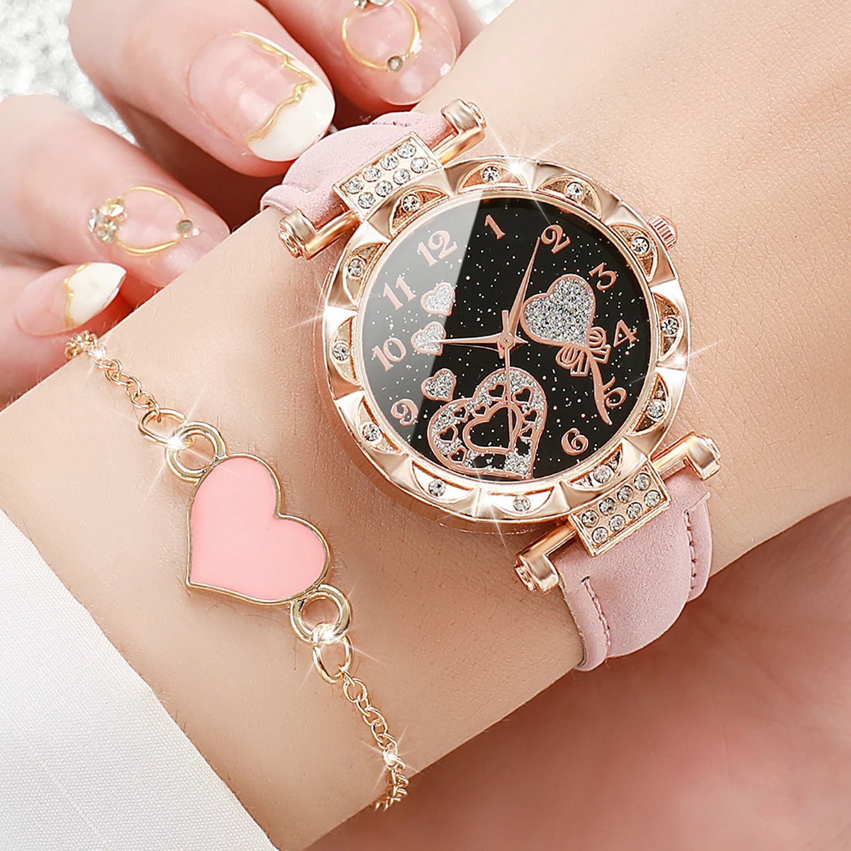 Women's Watch Set - 4pcs Rhinestone Leather Band Quartz Watches