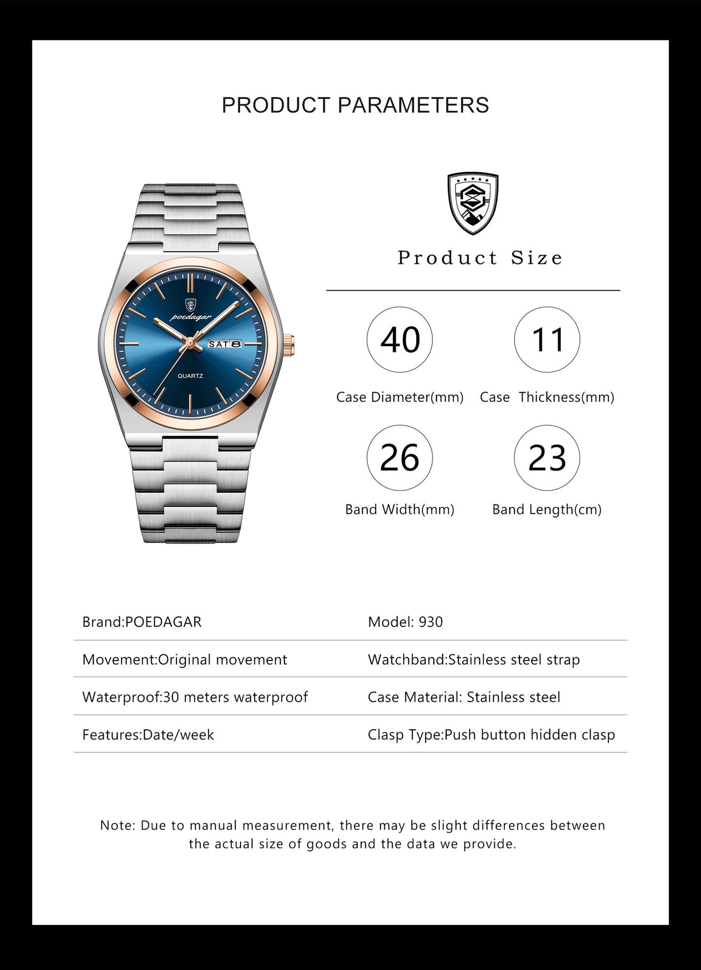 ساعة رجالية ماركة POEDAGAR للأزياء من الفولاذ المقاوم للصدأ مقاومة للماء ومضيئة للرجال ساعة تاريخ الأسبوع ساعات عمل كوارتز للرجال Reloj