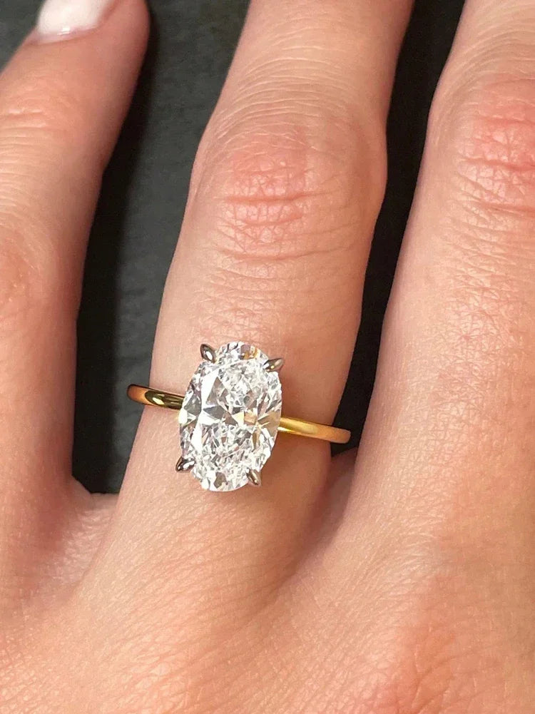 خاتم زركون بيضاوي فاخر - خاتم خطوبة من الفضة عيار 925 بوزن 1-8 قيراط