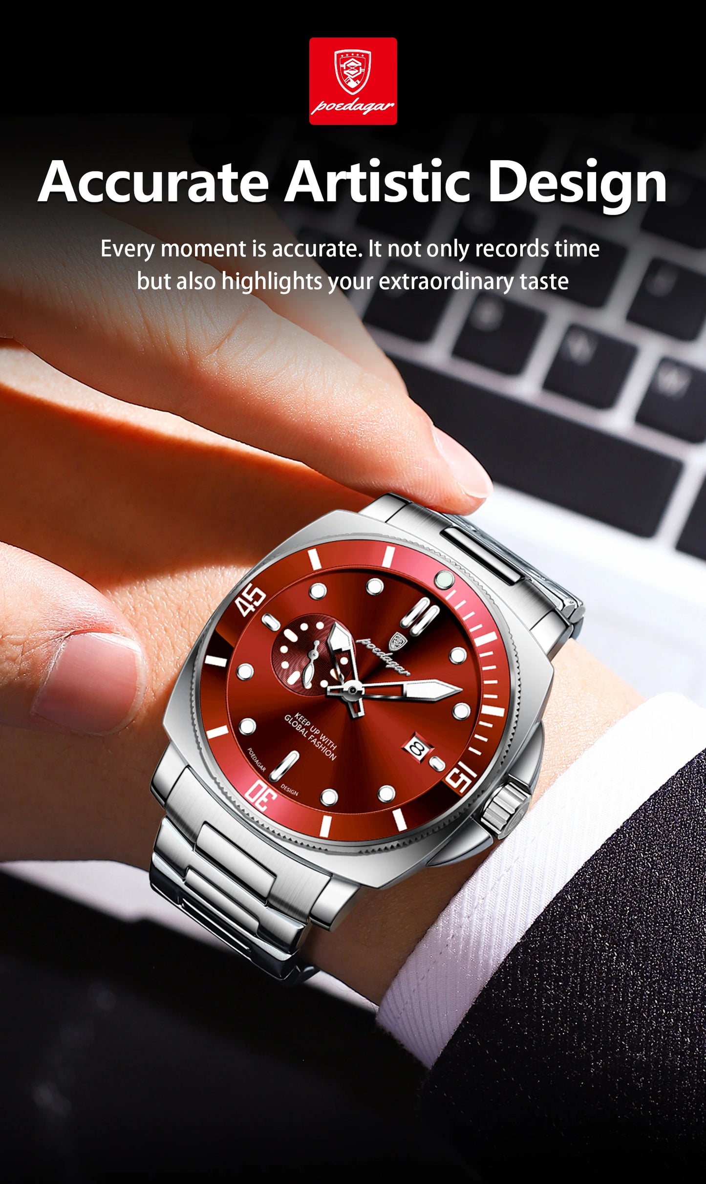 Montre-bracelet de luxe pour homme POEDAGAR, étanche, lumineuse, date, en acier inoxydable, à quartz, pour le sport et les affaires.