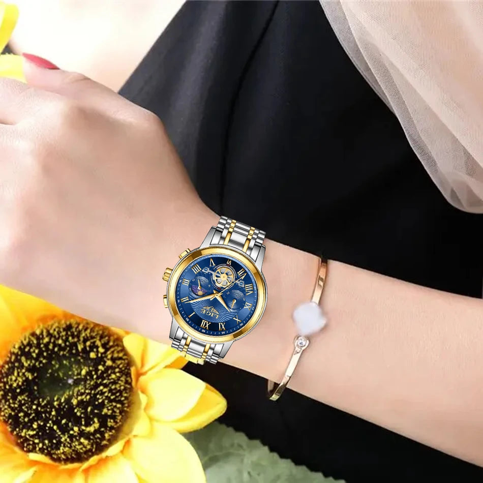 Montre femme LIGE 2024 - Montre de luxe étanche avec bracelet en acier
