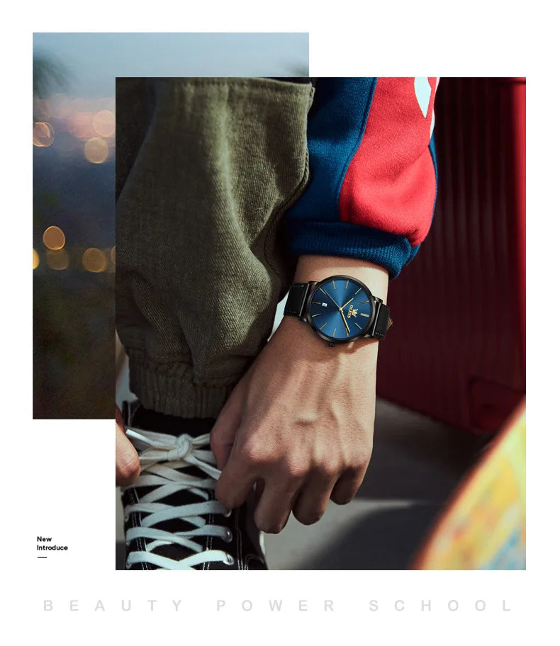 Montre à quartz OLEVS 5869 pour homme, ultra-fine (6,5 mm), minimaliste, étanche, avec date, idéale pour les affaires. Montre-bracelet simple et élégante pour homme.