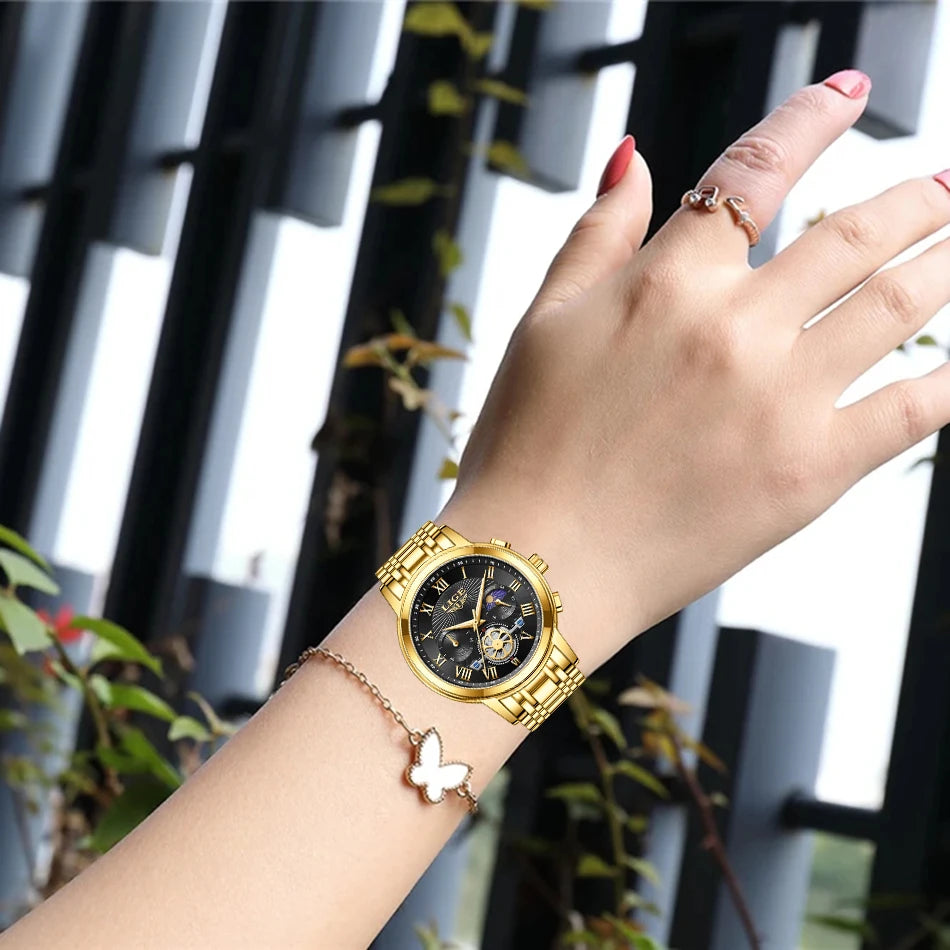 Montre femme LIGE 2024 - Montre de luxe étanche avec bracelet en acier