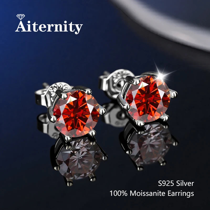 أقراط مرصعة بحجر الموزانيت - أقراط زفاف من الفضة عيار 925 مطلية بعيار 18 قيراطًا