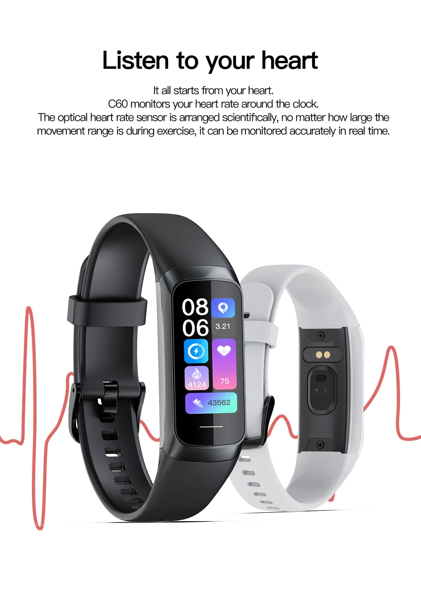 LIGE Smart Bracelet - 1.1" AMOLED Heart Rate Waterproof Body Temperature Tracker