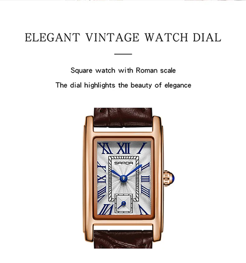 ساعة SANDA 1116 النسائية - ساعة كوارتز مستطيلة مقاومة للماء