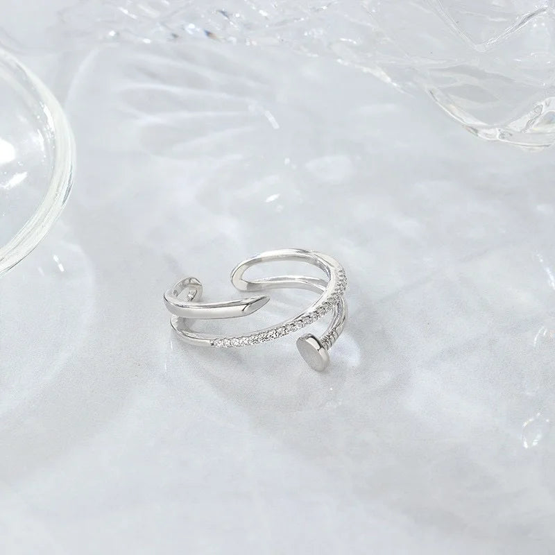 Bague de couple tendance - Bague ajustable en cuivre et zirconium avec cristal