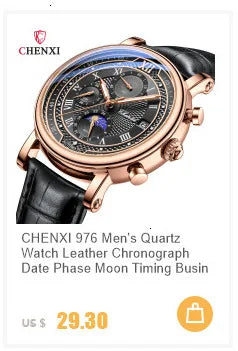 Montre homme CHENXI 973 à quartz, multifonctions, avec phase de lune et date, cadran analogique romain et bracelet en cuir. Idéale comme cadeau.