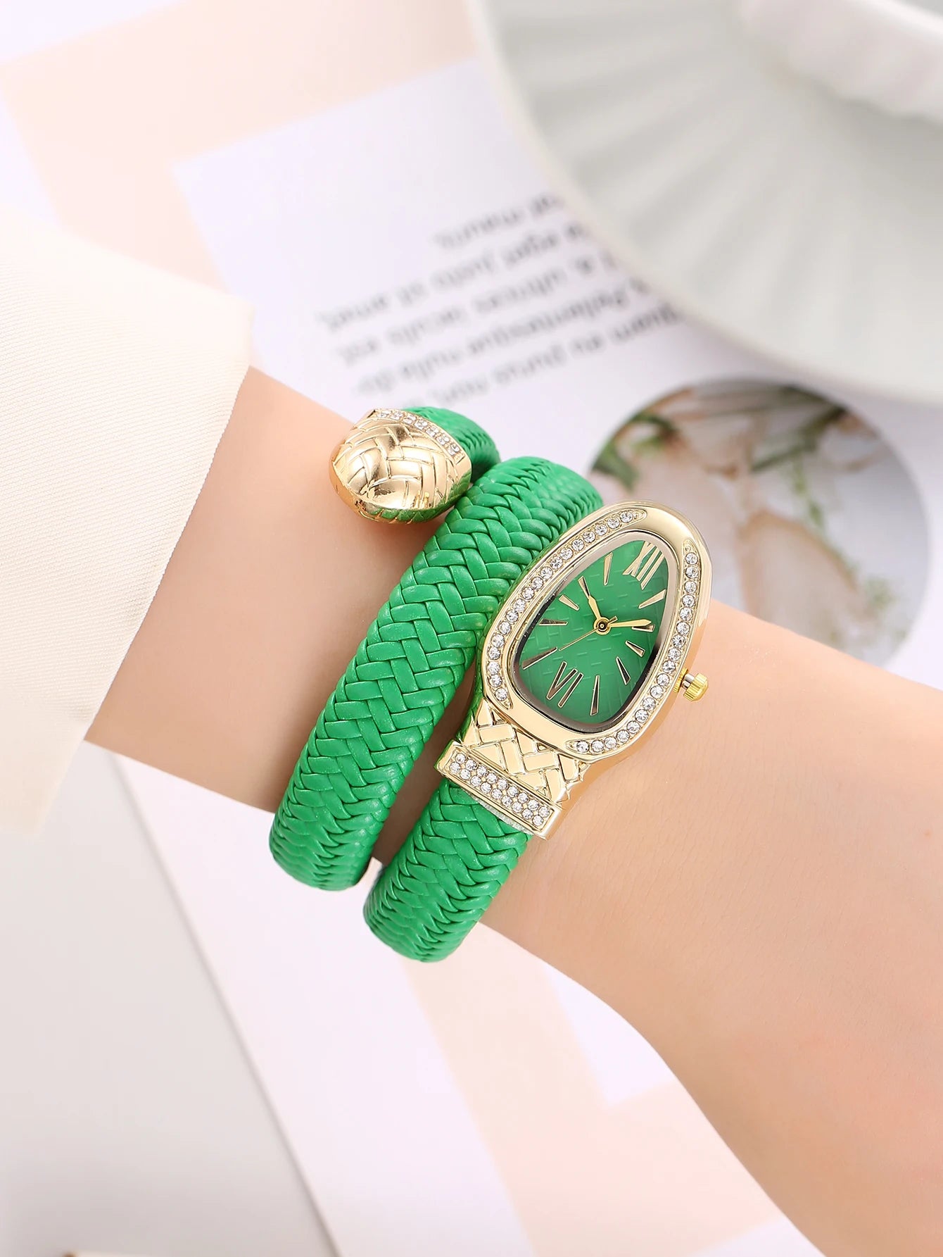 Montre serpent pour femme - Montre à quartz de luxe avec cadran romain orné de strass