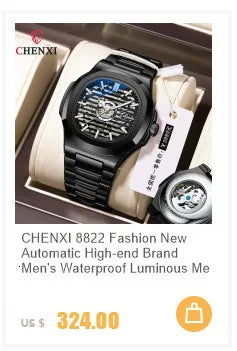 Montre homme CHENXI 973 à quartz, multifonctions, avec phase de lune et date, cadran analogique romain et bracelet en cuir. Idéale comme cadeau.