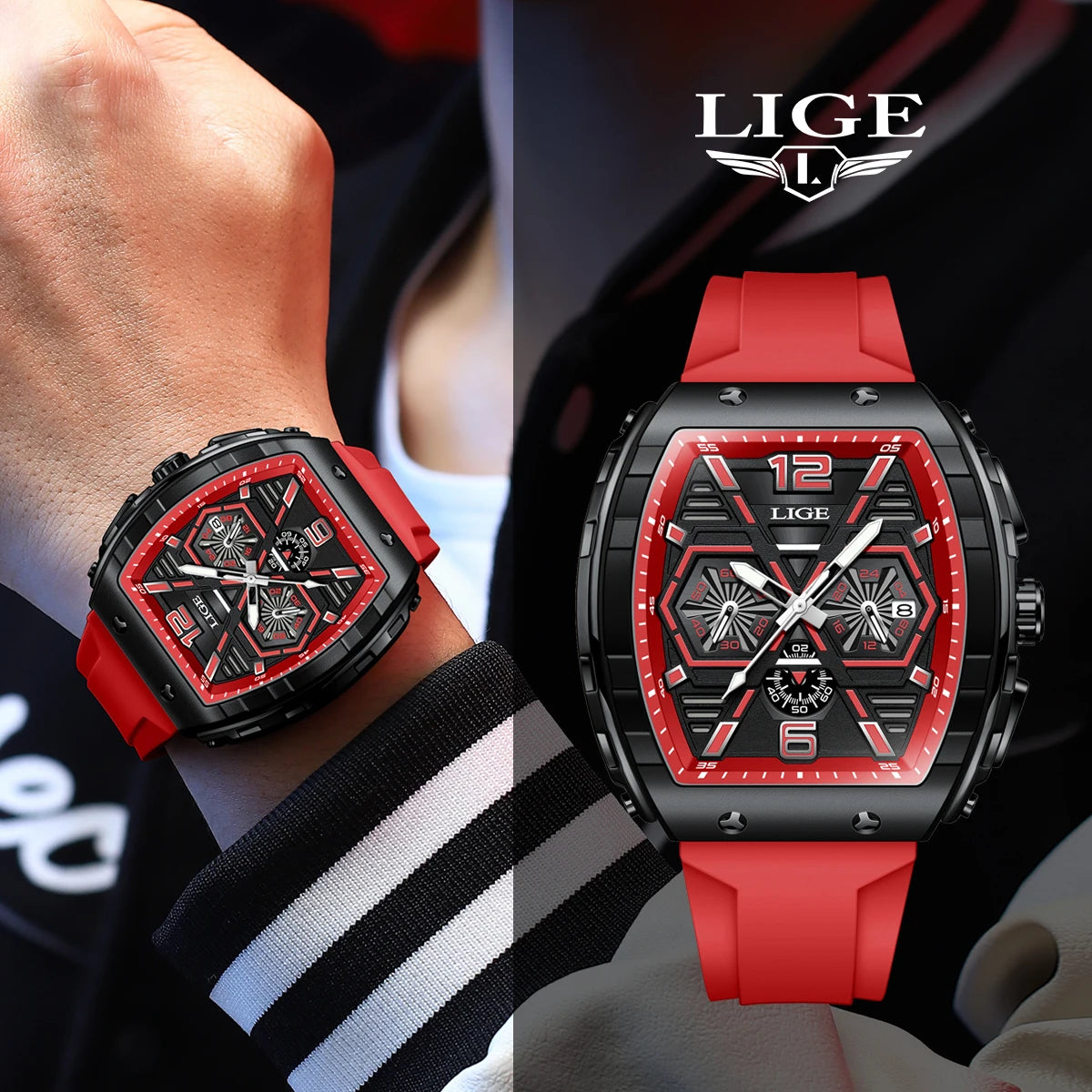 ساعة يد كوارتز فاخرة مقاومة للماء من LIGE للرجال، ساعة رياضية من السيليكون، مضيئة، مقاومة للماء، ساعات رجالية Relogio Masculino