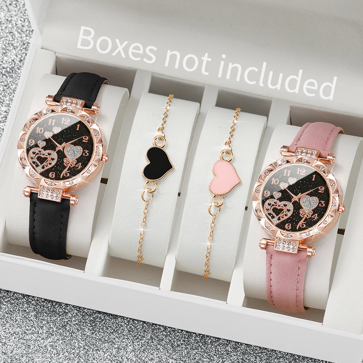 Women's Watch Set - 4pcs Rhinestone Leather Band Quartz Watches