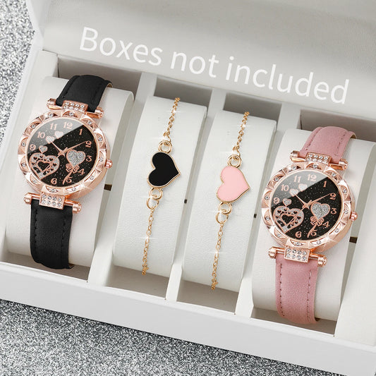 Women's Watch Set - 4pcs Rhinestone Leather Band Quartz Watches