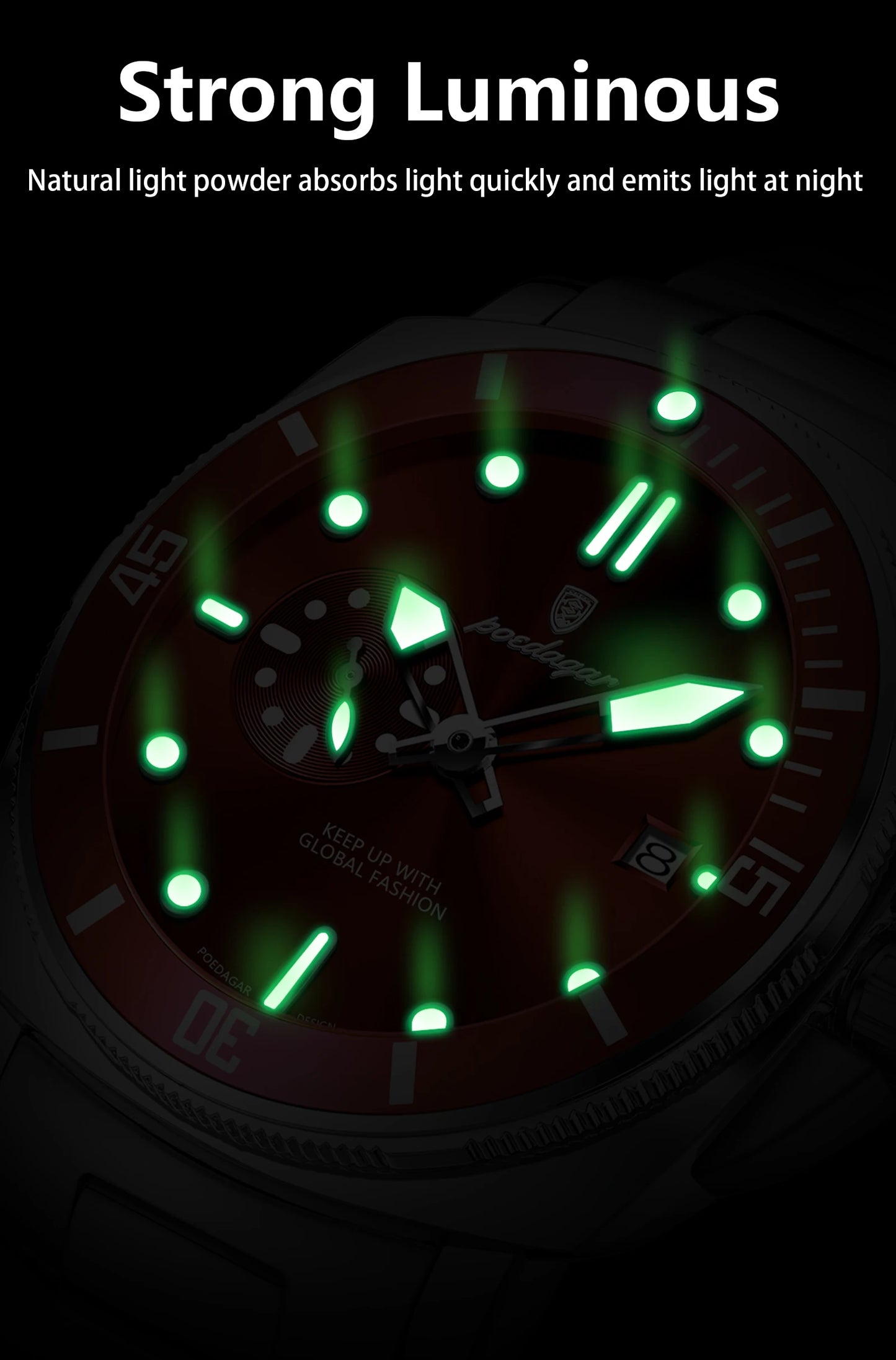 Montre-bracelet de luxe pour homme POEDAGAR, étanche, lumineuse, date, en acier inoxydable, à quartz, pour le sport et les affaires.