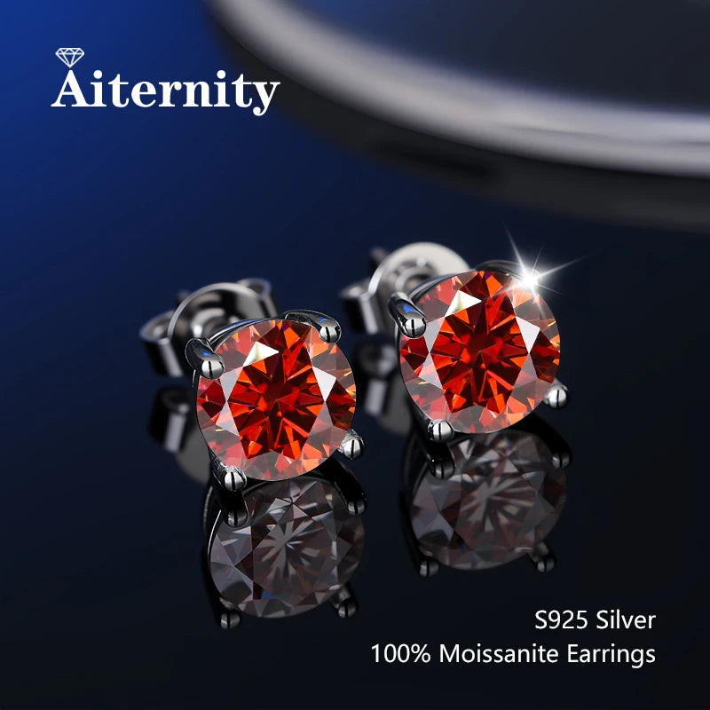 أقراط مرصعة بحجر الموزانيت - أقراط زفاف من الفضة عيار 925 مطلية بعيار 18 قيراطًا