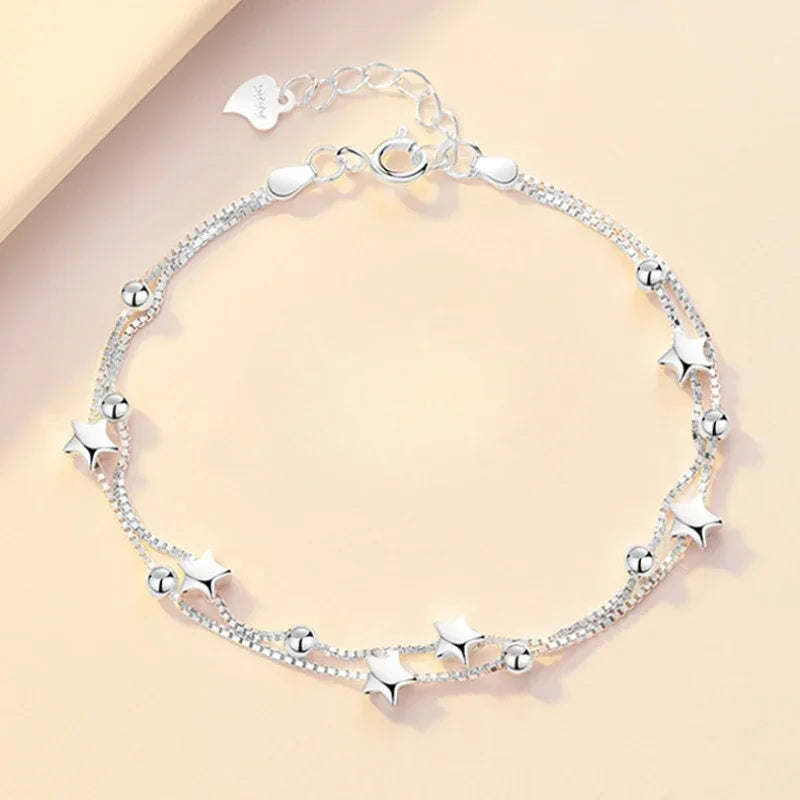 Jewelry Set - 925 Silver Heart Necklace Bracelet Korean Crystal Set