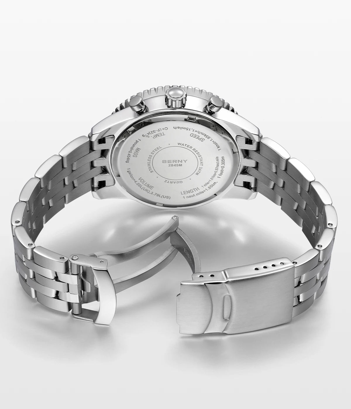 Montre chronographe BERNY pour homme, montre de pilote d'aviation multifonction à quartz avec date, verre saphir et luminescence intense. Montre-bracelet de luxe.