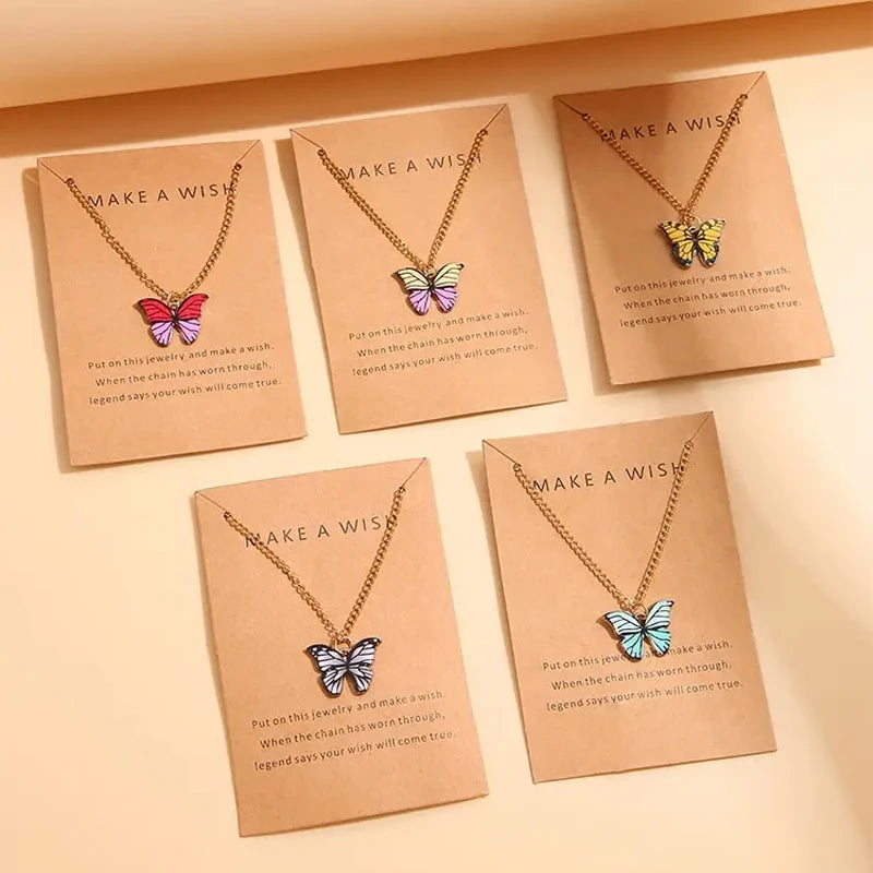 Colorful Butterfly Necklace Set - 5 Piece Boho Korean Style