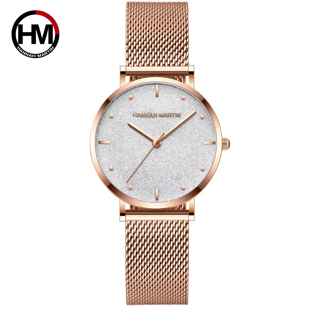 Montre femme Hannah Martin 2025 - Montre de luxe à cadran mat et bracelet en maille