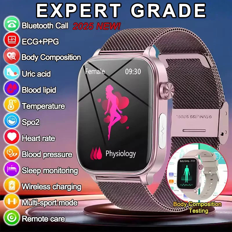 Smart Watch 2025 - ECG+PPG Blood Pressure Blood Lipid Uric Acid Menstrual Tracker