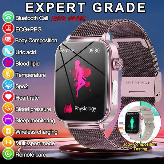 Smart Watch 2025 - ECG+PPG Blood Pressure Blood Lipid Uric Acid Menstrual Tracker