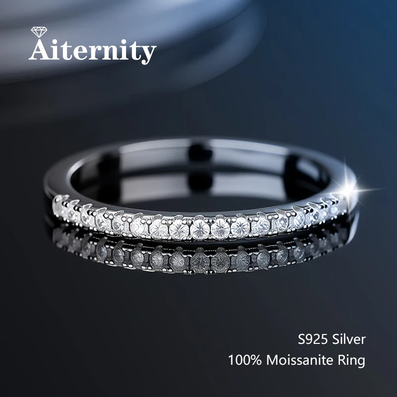 Alliance en moissanite - Bague assortie en argent 925 et diamants