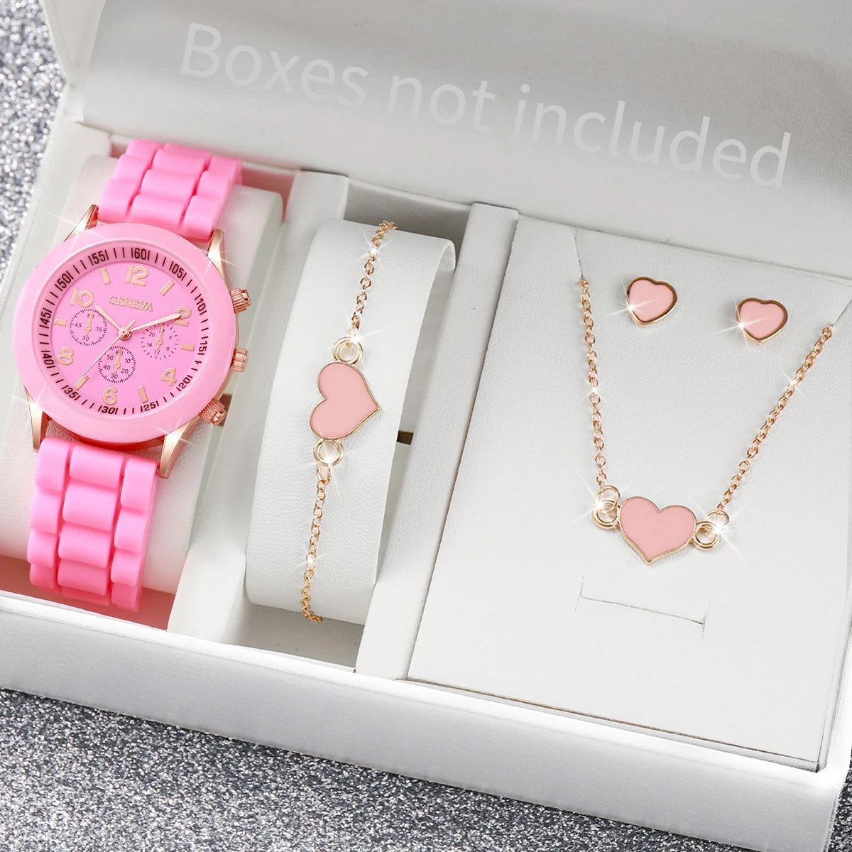 Women's Watch Set - 5/6pcs Silicone Band Quartz Watches Jewelry Set