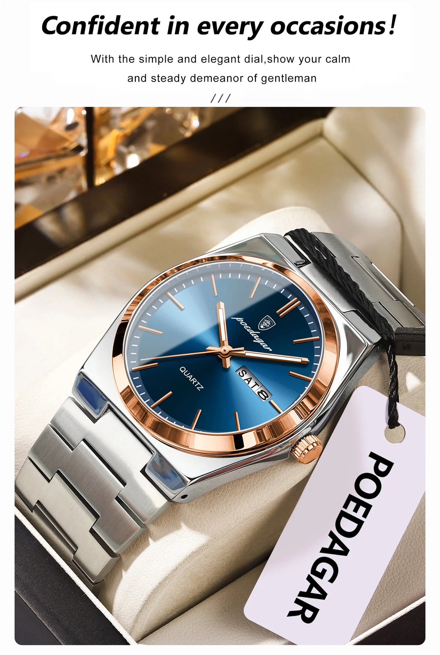 ساعة رجالية ماركة POEDAGAR للأزياء من الفولاذ المقاوم للصدأ مقاومة للماء ومضيئة للرجال ساعة تاريخ الأسبوع ساعات عمل كوارتز للرجال Reloj