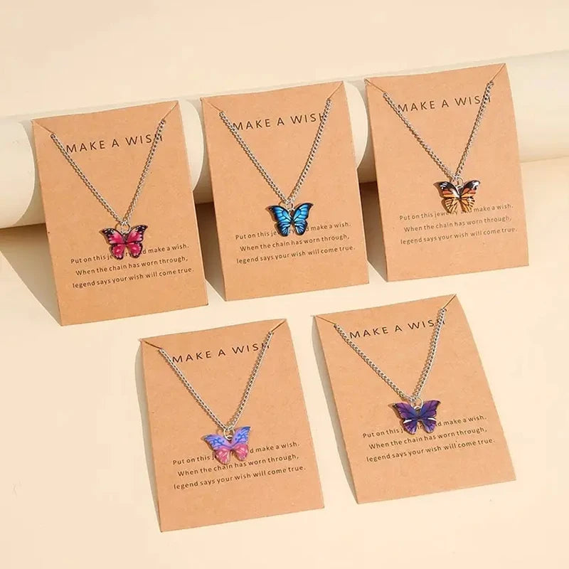 Colorful Butterfly Necklace Set - 5 Piece Boho Korean Style