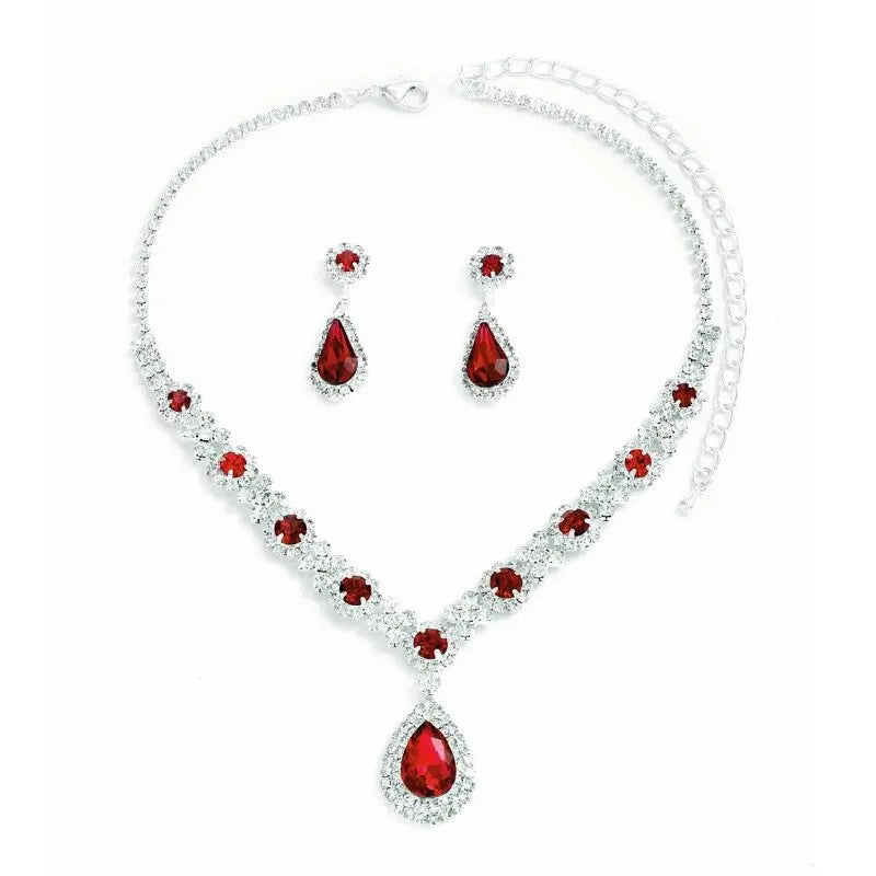 Jewelry Set - 3pcs Crystal Droplet Necklace Earrings Wedding Set