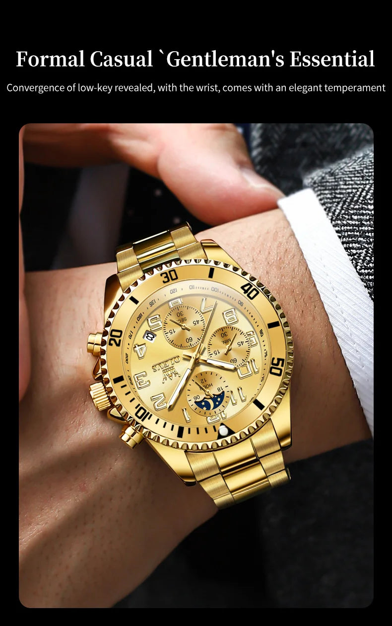 ساعات OLEVS 2926 للرجال ماركة أزياء جديدة فاخرة كوارتز ساعة بثلاثة موانئ صغيرة من الفولاذ المقاوم للصدأ ومقاومة للماء كرونوغراف