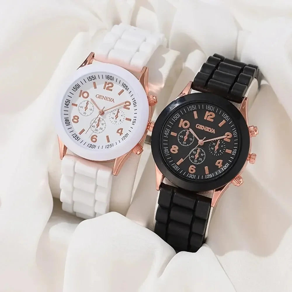 Coffret de montres pour couple - 2 montres à quartz de luxe avec bracelet en silicone