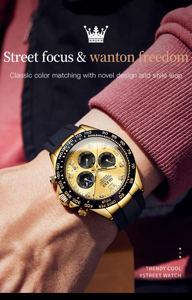 ساعة كوارتز فاخرة للرجال من OLEVS 2875 مقاومة للماء وتقويم رياضي ومؤقت ومضادة للصدمات ومضيئة للرجال