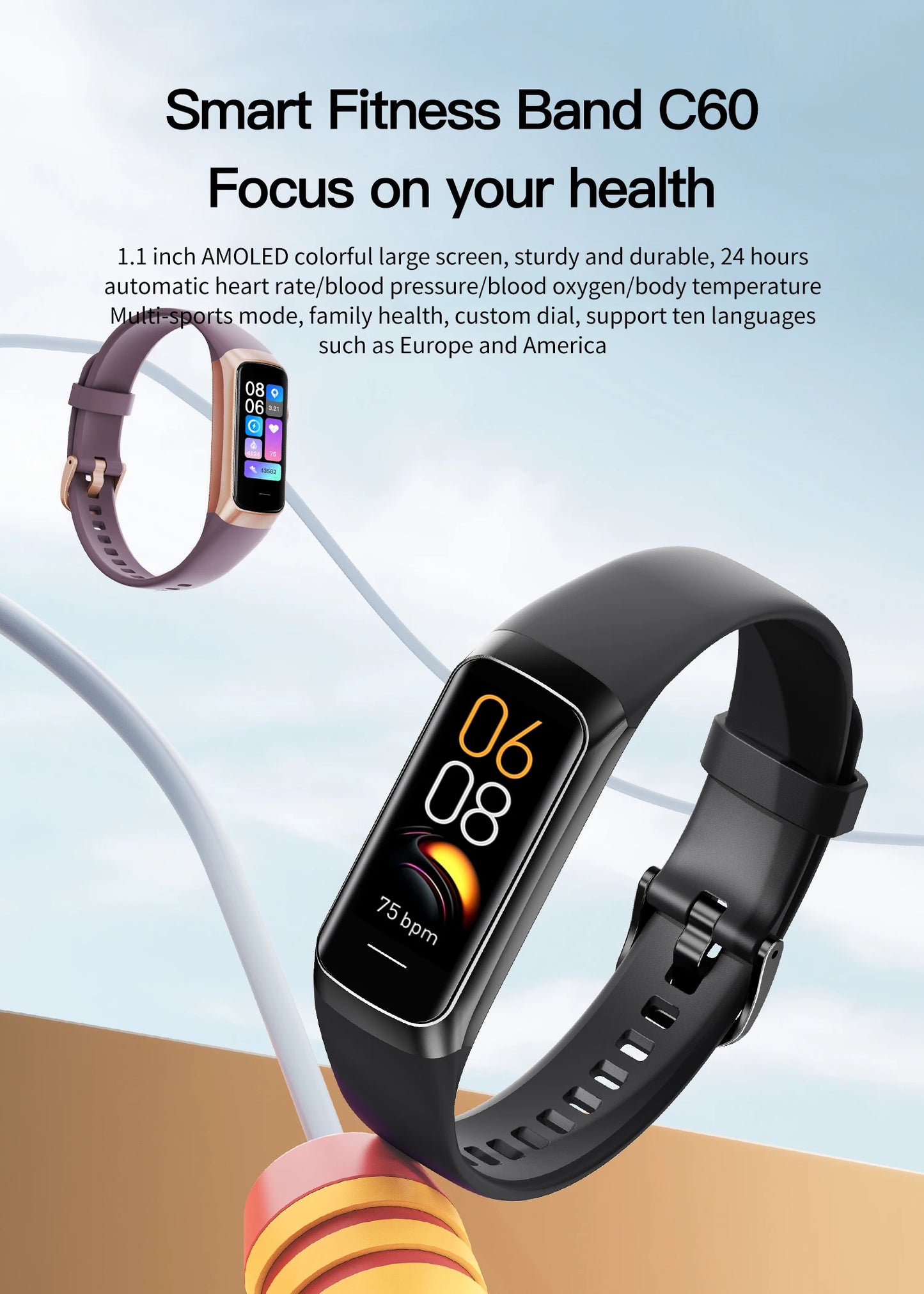 LIGE Smart Bracelet - 1.1" AMOLED Heart Rate Waterproof Body Temperature Tracker
