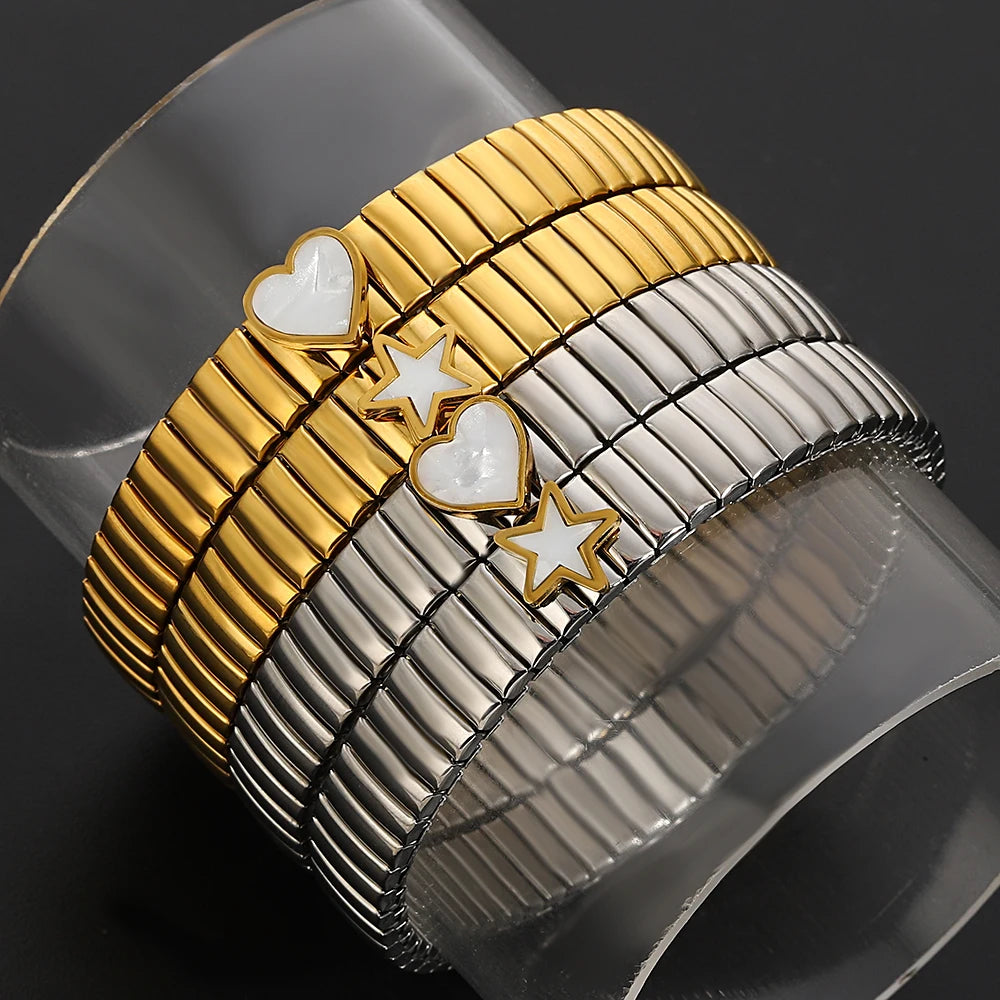 سوار مرن على شكل حلقة حب - سوار من الفولاذ المقاوم للصدأ بنمط نجمة