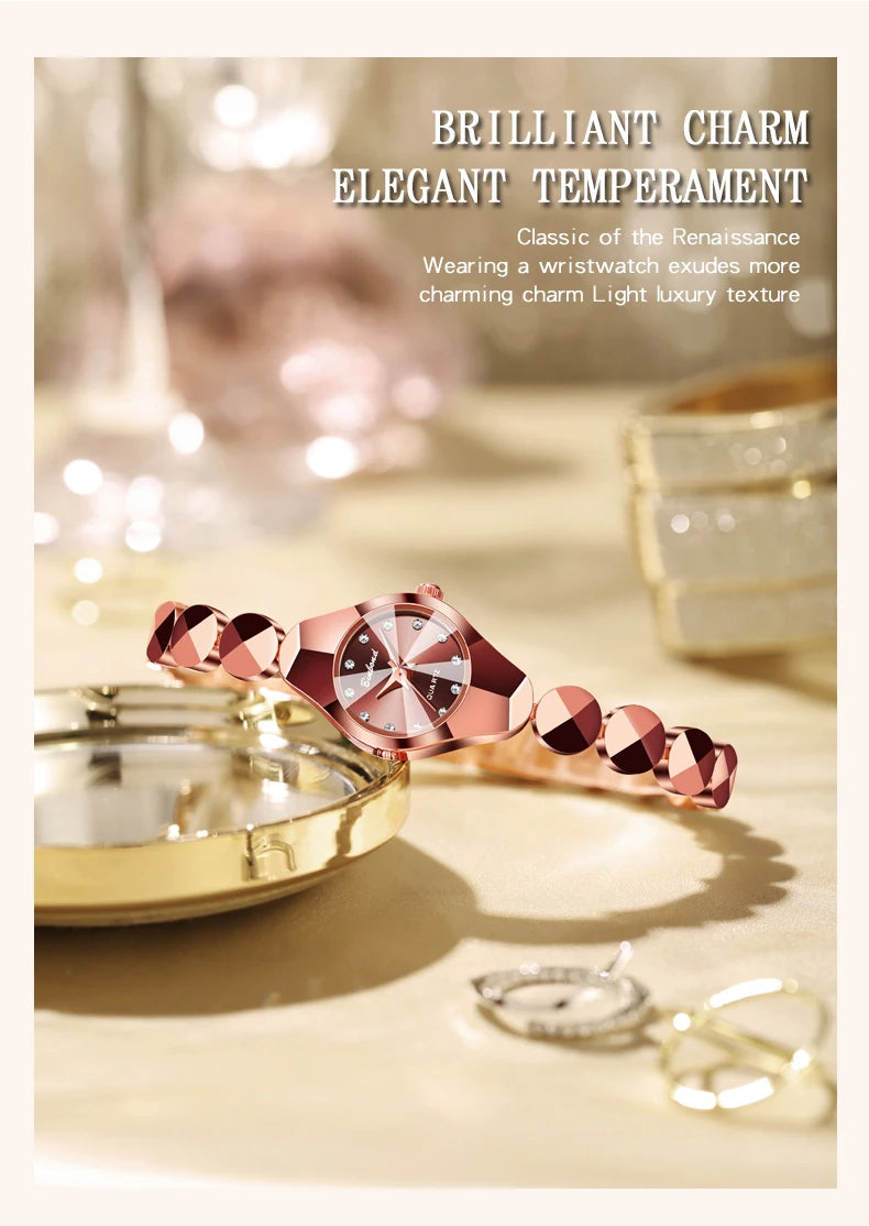 ساعة BINBOND النسائية - سوار فولاذي فاخر مقاوم للماء