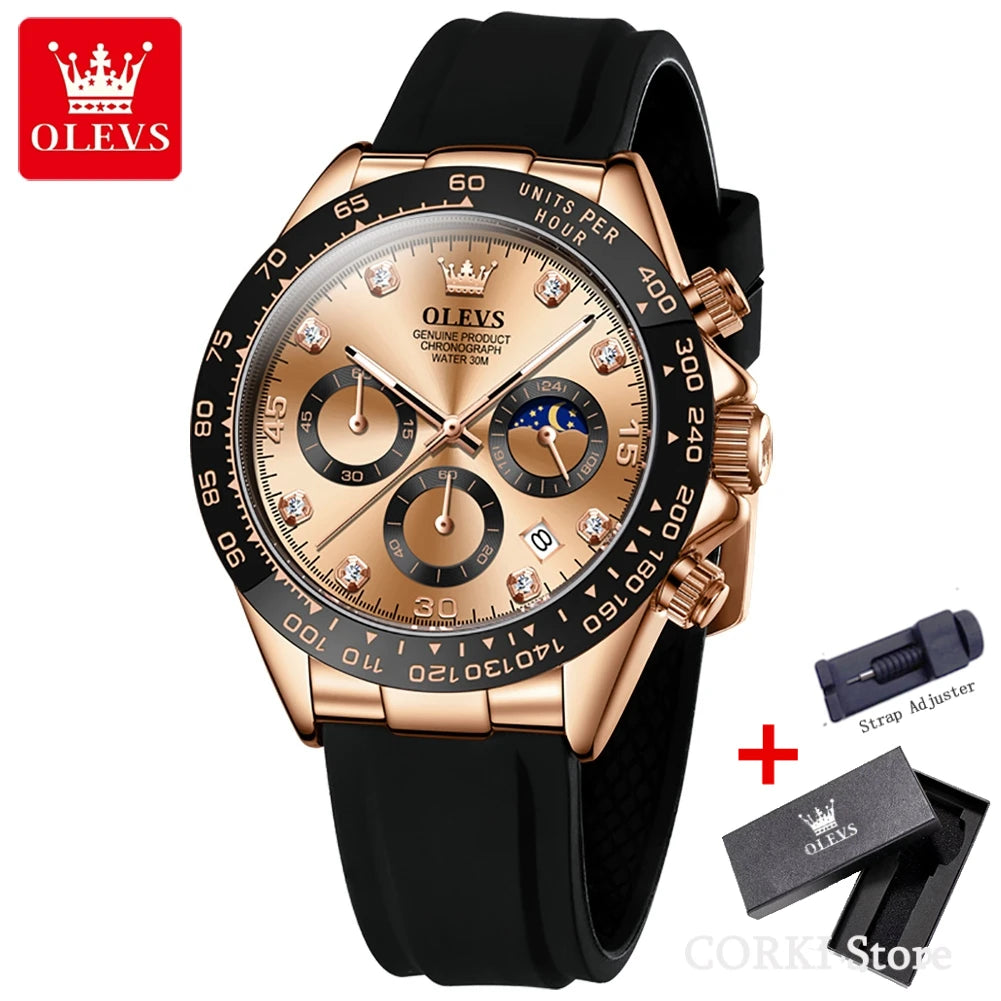 ساعة كوارتز فاخرة للرجال من OLEVS 2875 مقاومة للماء وتقويم رياضي ومؤقت ومضادة للصدمات ومضيئة للرجال