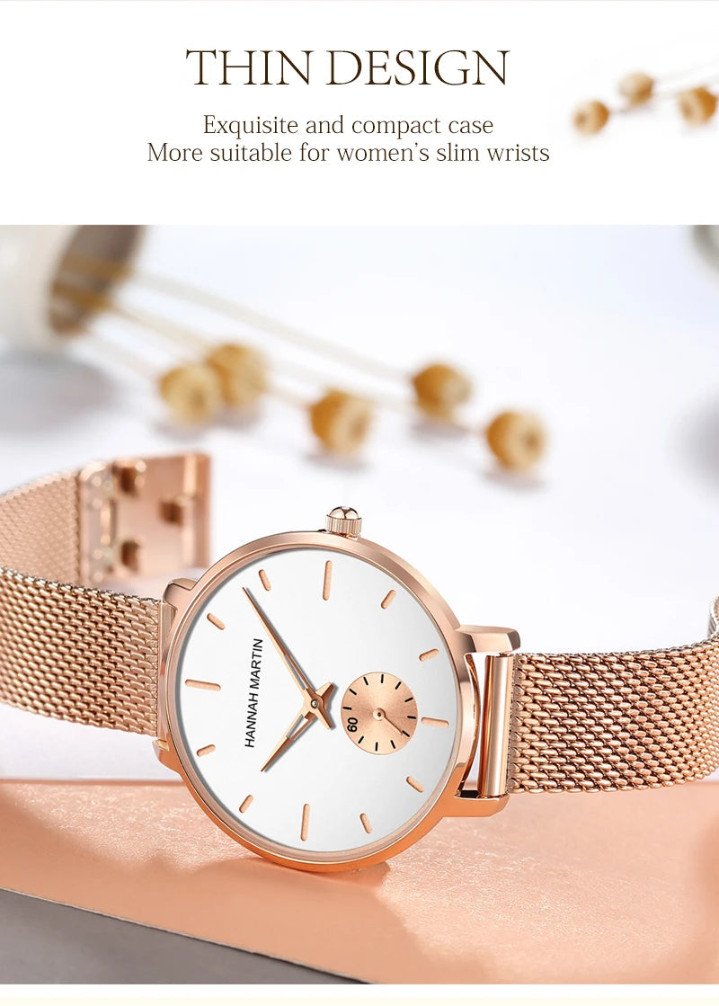 Montre femme Hannah Martin 2025 - Montre habillée en acier inoxydable et maille