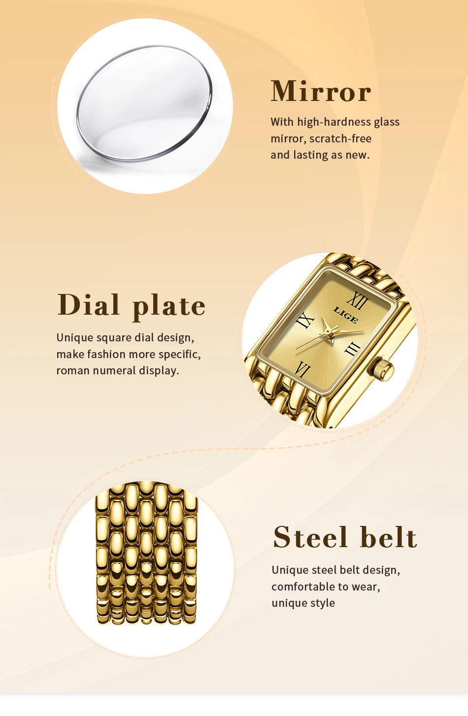 Montre LIGE pour couple - Montres à quartz minimalistes en acier inoxydable