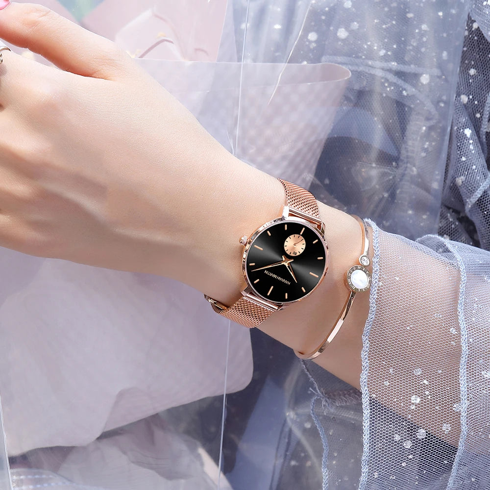 Montre femme Hannah Martin 2025 - Montre habillée en acier inoxydable et maille