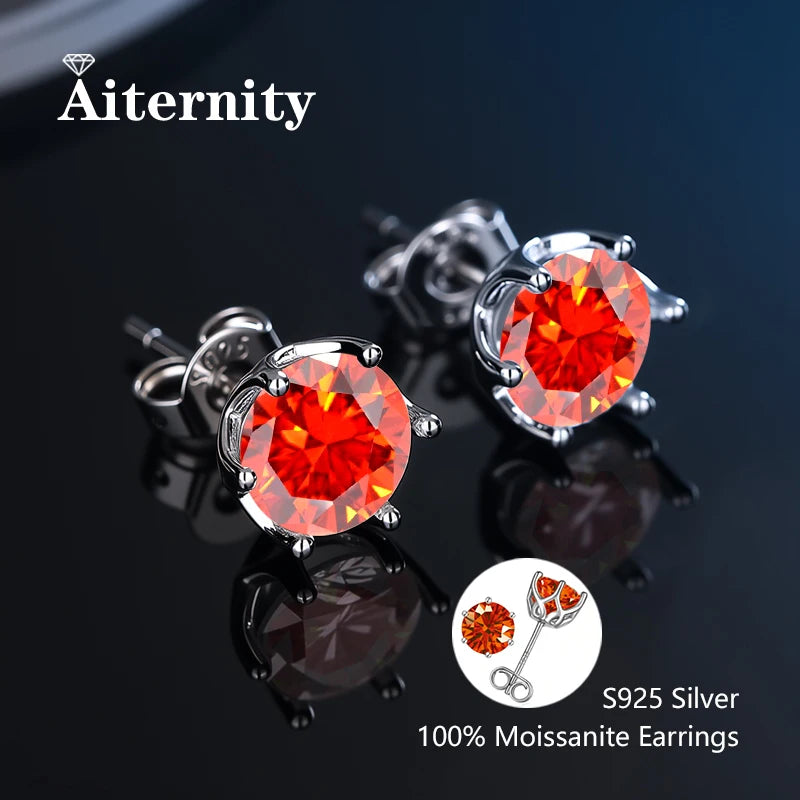 أقراط مرصعة بحجر الموزانيت - أقراط زفاف من الفضة عيار 925 مطلية بعيار 18 قيراطًا