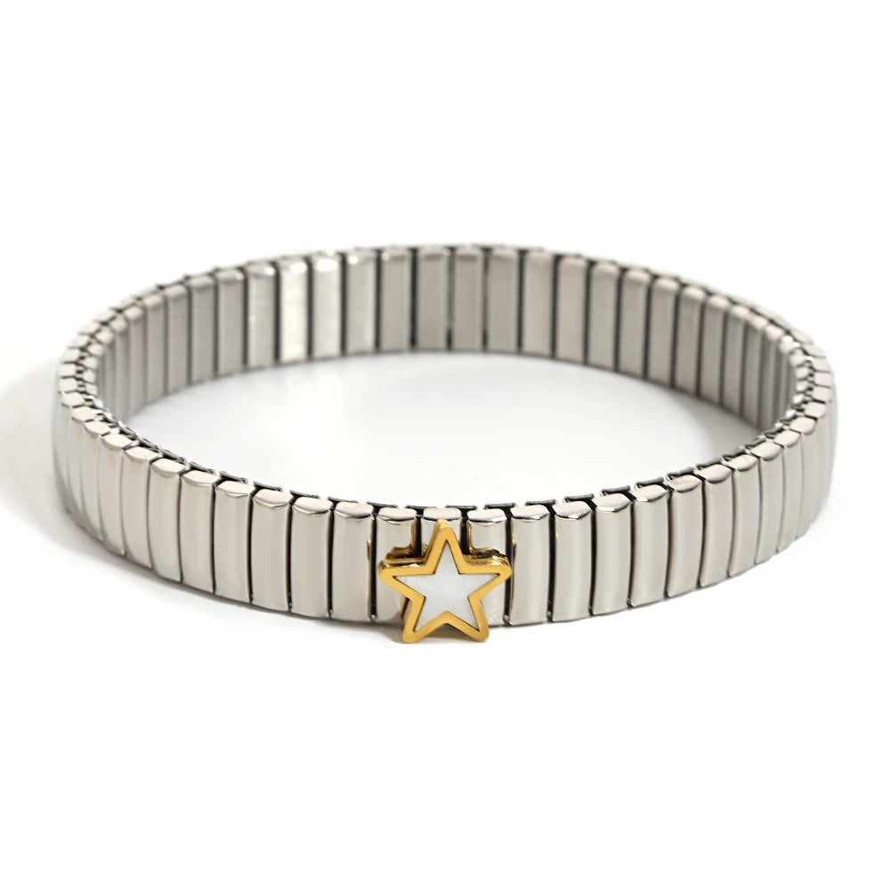 سوار مرن على شكل حلقة حب - سوار من الفولاذ المقاوم للصدأ بنمط نجمة