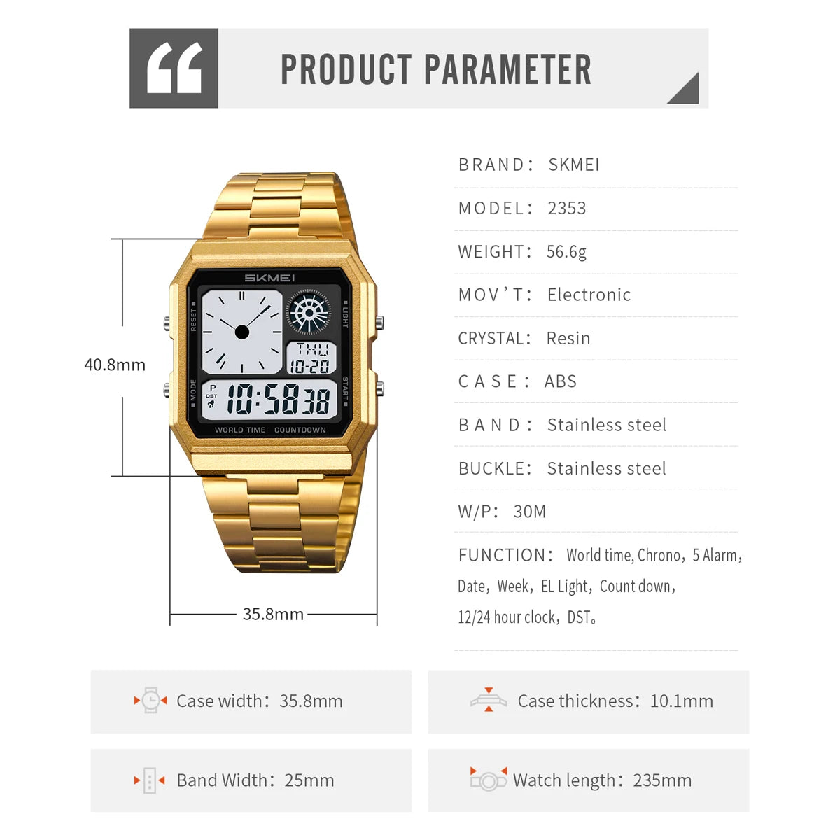 ساعة سكمي الإلكترونية الرقمية العالمية للرجال والنساء مقاومة للماء والرياضات الخارجية بسوار من الفولاذ المقاوم للصدأ ساعات يد للرجال