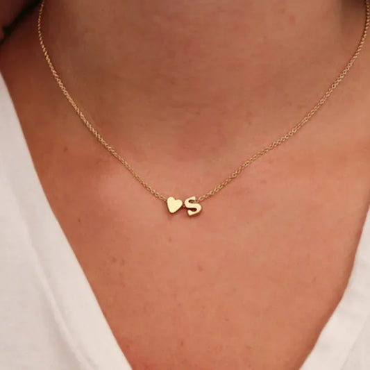 Tiny Heart Initial Necklace - Dainty Letter Name Choker
