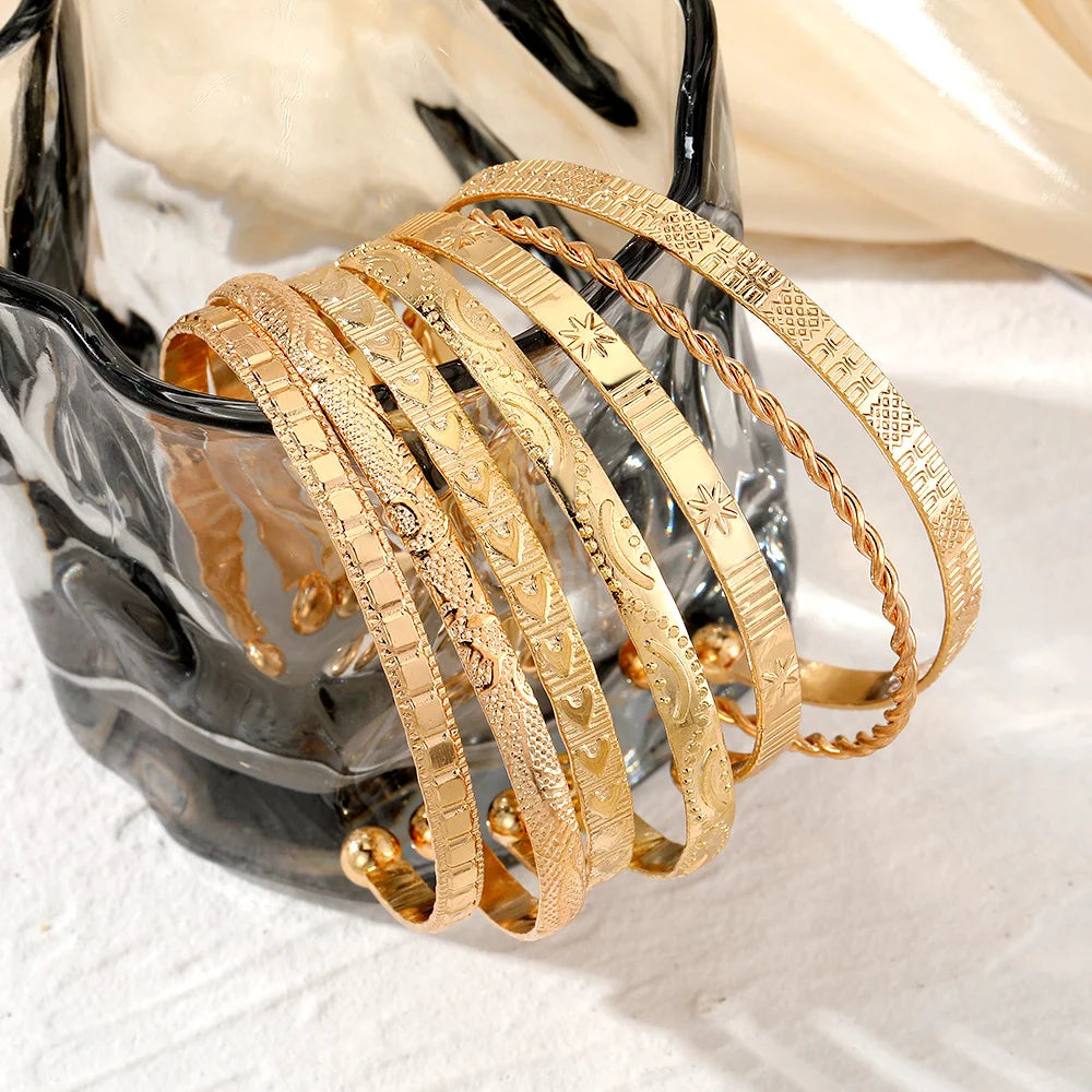 Punk Gold Bracelet Set - 7pcs Goth Heart Print Bangles